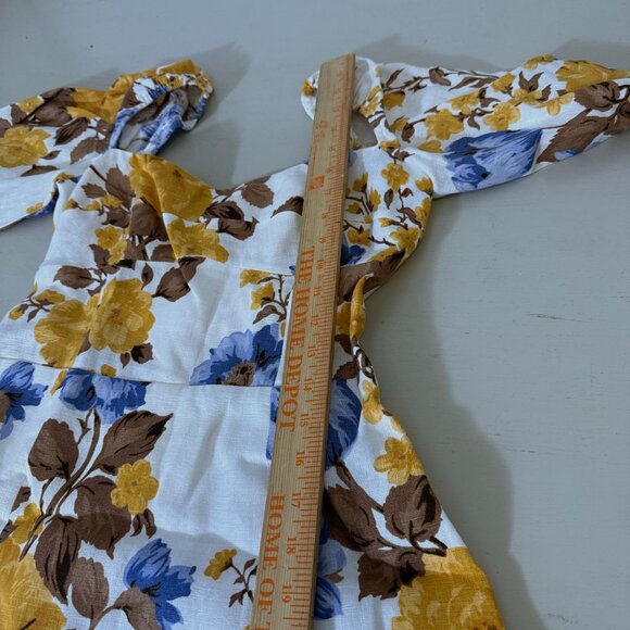 Reformation Belgium Linen Floral Midi Dress Josie Size 4 White Blue Slit - Picture 13 of 15